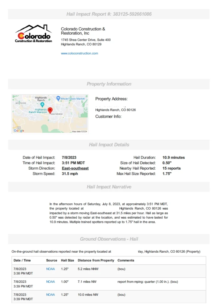 Top of hail damage report - Colorado Construction & Restoration Top of hail damage report